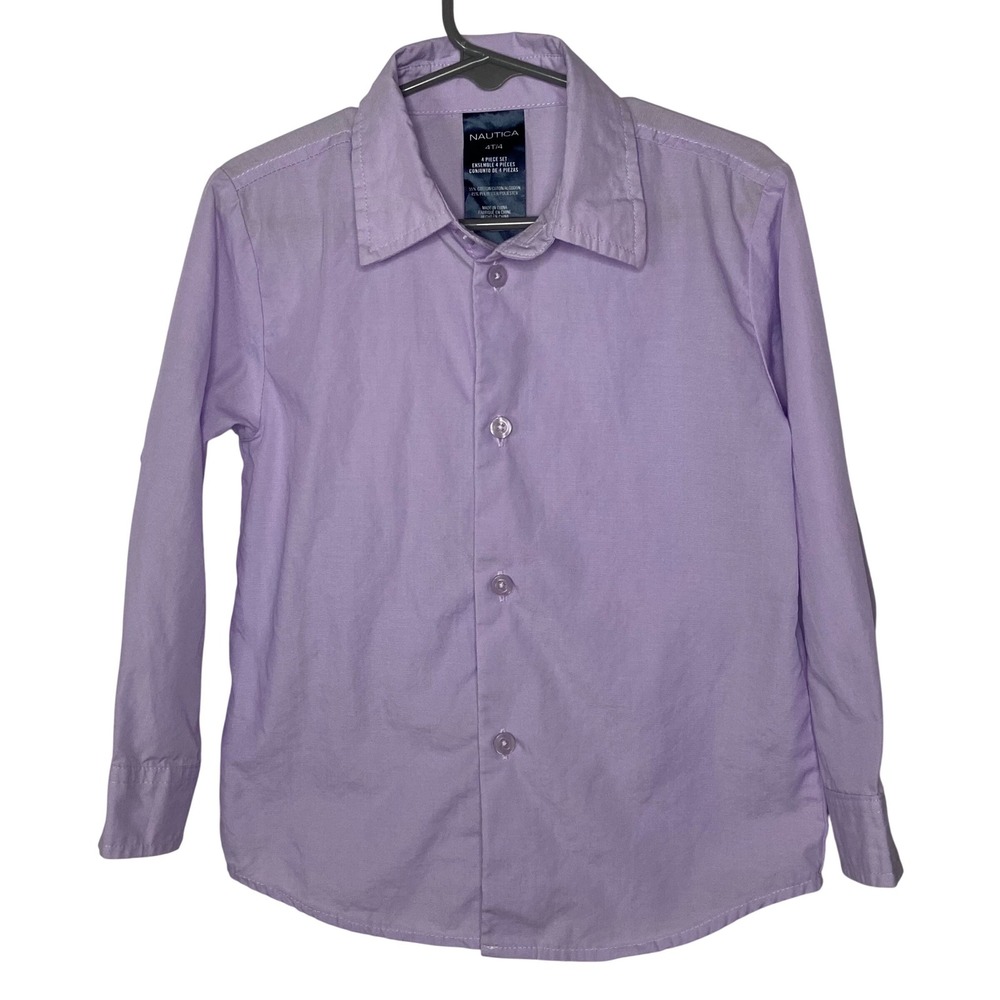 Nautica Boys Button Down Shirt‎ Size 4T Purple Long Sleeve Cotton Blend